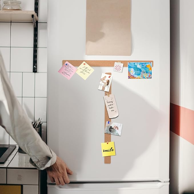 16 Pack Small Bulletin Strip Cork Strip Cork Board Tiles Bulletin Bar Strips for Walls, Adhesive Pin Board for Classroom Memo Office Home Kitchen School Desk, 14"x1"-10mm Thick