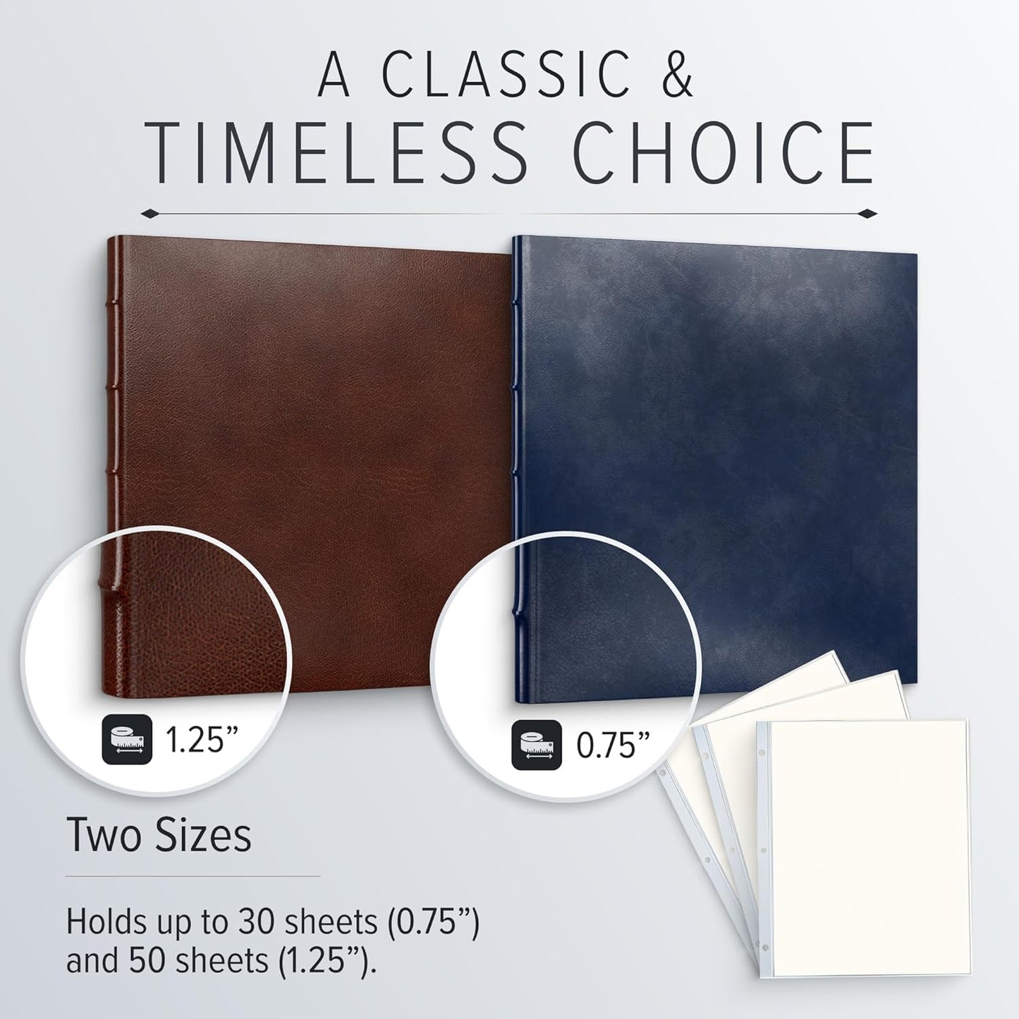 Gallery Leather 3 Ring Binder with Plastic Sleeves, Includes 10 Sheets, Sheet Size: 8.5" x 11" - Presentation Binder Rings with Hubbed Spine, Thick: 1.25" Acadia Navy - US Space Force