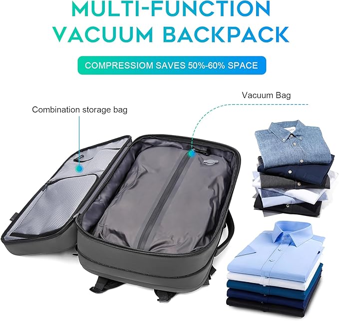 BANGE Airback Backpack,60L Expandable Travel Backpack Vacuum Compression with Air Pump, Waterproof and Anti-Theft Laptop Backpack for Hiking, Business and Travel