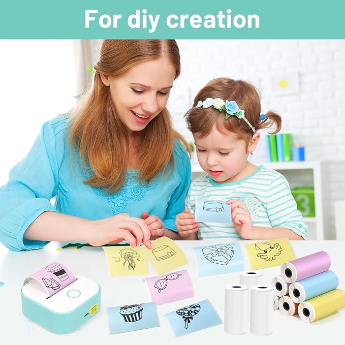 14 Rolls 53mmx28mm Thermal Printer Paper, Mini Colorful Self-adhesive Label Printer Paper for Phomemo Memoking Mini Printer, Small Printer T02/M02, Study Notes, Journal Photos (Multicolor)