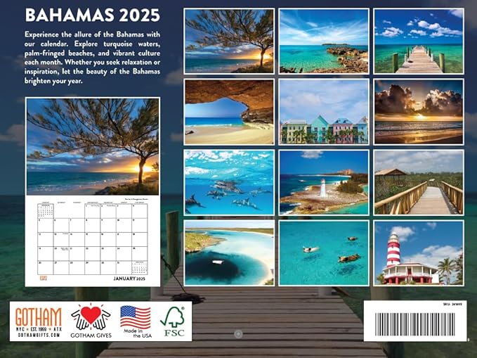 The Bahamas Calendar 2025 Monthly Wall Calender 12 Month | American Made In The USA