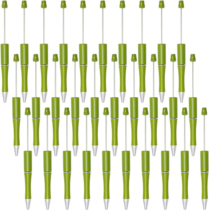 jiebor 30Pcs Green Beadable Pens Plastic Bead Pen Black Ink Ballpoint Pens Diy Pens Cute Cool Pens for Teacher Bridal Graduation Gift Office Supplies