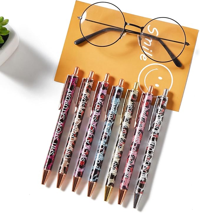 7pcs Leopard Pens Ballpoint Pens, Spoof Fun Ballpoint Pen Set，Black Ink Novelty Metal Pens Swear Word Daily Pen Set