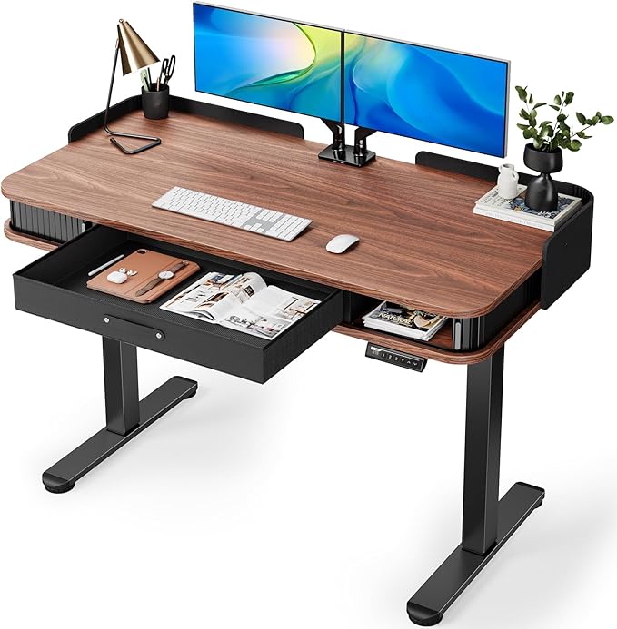 Marsail Electric Standing Desk Whole-Piece Desktop 48 x 24 Inches Height Adjustable Desk with 3 Drawers Home Office Table with 3 Memory Preset