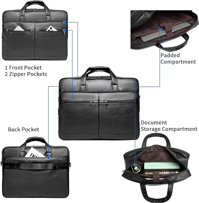 seyfocnia Men’s Leather Messenger Bag, 17.3 Inch Laptop Briefcase Satchel Computer Shoulder Bag Business Handbag-Black