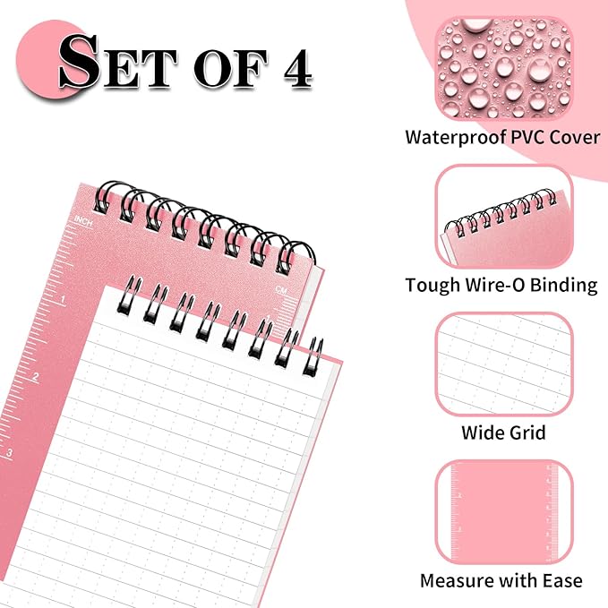 Waterproof Notebook, 4 Pack Top-Spiral Pocket Notepad, 3" x 5" Weatherproof NotePad, All Weather Police Pocket Notebook Little Memo Steno Note Pads for Outdoor Office School Recording, Black