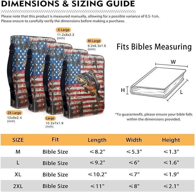 Lotusorchid Bass Fish Print Bible Cover Case, Zippered Bible Carrying Case for Women Girls, American Flag Bible Tote Bag Sturdy Bible Book Cover for Bible Study, Christian Bible Accessories, M