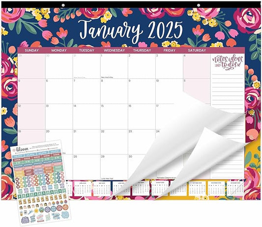 bloom daily planners 2025 Desk Calendar - 21" x 16" Large Monthly Organizer Pad with Stickers (January 2025 - December 2025) Desktop Blotter - Vintage Floral