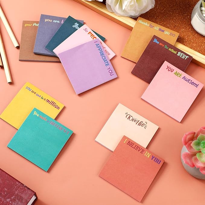 Yinder 24 Pcs Inspirational Sticky Notes with Lines Cute Motivational Sticky Notes Pad Employee Appreciation Gifts Bulk for Teacher Nurse Coworkers Office Supplies 3 x 3''(Vintage Style,Thank You)