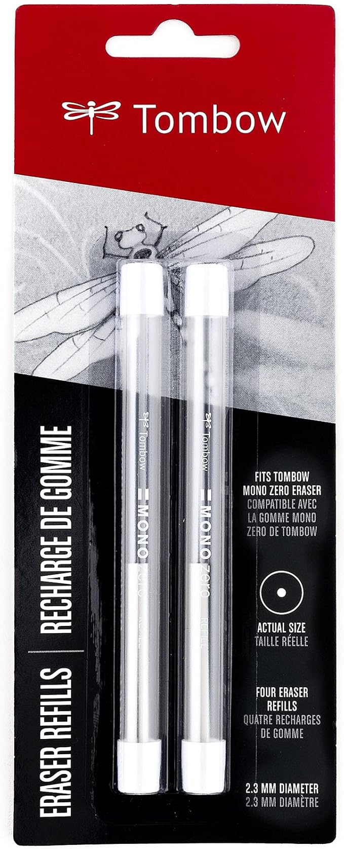 Tombow 57315 Mono Zero Eraser and Refill Value Pack, Round 2.3mm. Precision Tip Pen-Style Eraser with Refill & 57316 Mono Zero Eraser Refills, Round 2.3mm, 2-Pack