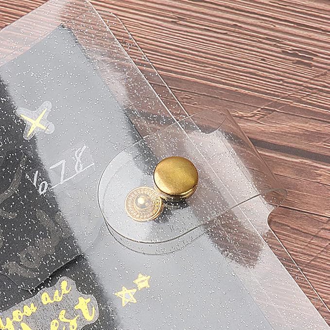 Glitter Powder PVC Binder Cover 6 Round Ring Binders Snap Button Closure Loose Leaf Folders Refillable Soft PVC Notebook Shell Protector (Gold 6 Rings, A7 Binder)