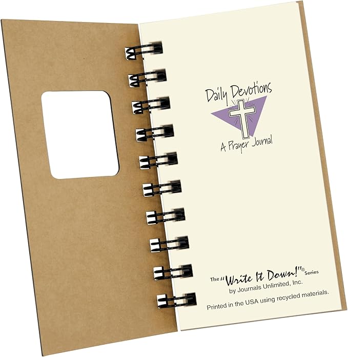 Write it Down series by Journals Unlimited, Guided Journal, Daily Devotions, A Prayer Journal, Mini-Size 3”x5.5”, Kraft Hard Cover, Made in USA