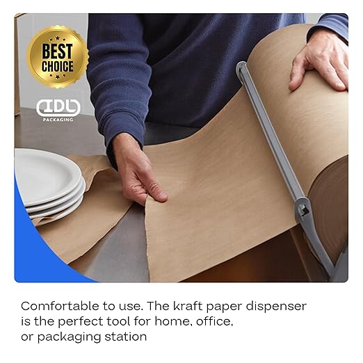 IDL Packaging 18" Kraft Paper Roll Dispenser & Cutter for Rolls up to 18" Wide and 9" in Diameter – Tabletop Reinforced Steel Paper Holder with a Cutter – for Kraft and Butcher Paper