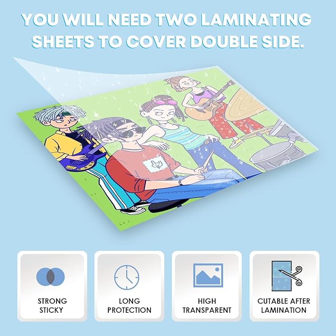 HTVRONT Self-Adhesive Laminating Sheets - 20 Clear Sheets, 9 x 12 Inches, No Machine Needed