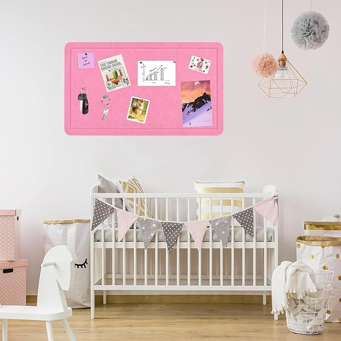 Vuzvuv Pink 28"x16" Large Cork Board with 50 Push Pins & Sticky Notes, Self-Adhesive Bulletin Board No Damage for Wall, Felt Pin Board for Paste Notes, Photos, Schedules Offices Home