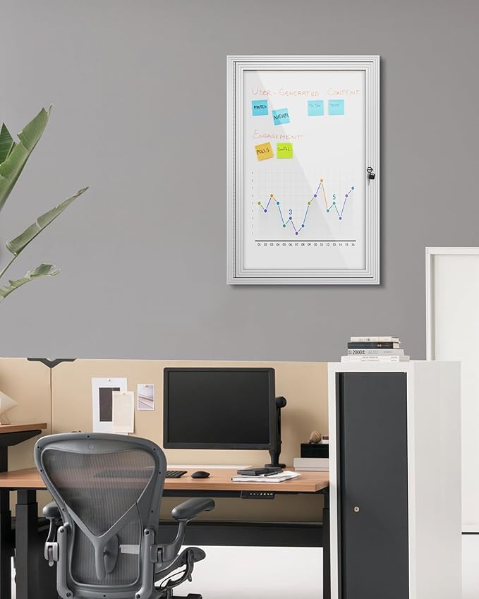 36"x24" Enclosed Bulletin Board, Outdoor Lockable Weather-Resistant Aluminum Noticeboard for School & Office, Silver Frame w/Magnetic Board