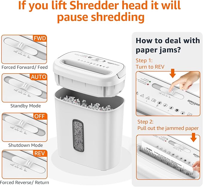 Amazon Basics Crosscut Paper and Credit Card Shredder for Security - 8-Sheet, Heavy Duty, White
