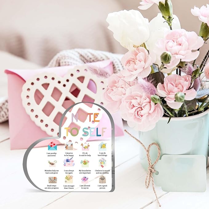 Mental Health Awareness Decor, Note to Self Psychotherapy Affirmations Heart Acrylic Sign, School Counselor Sign, Therapy Anxiety, Psychology Therapy Gift for School Home Tabletop Therapy Office Decor