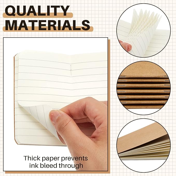 Outus 15 Pcs Mini Pocket Notebook 2.5" x 4" Small Journal Kraft Paper Notepads Bulk Softcover Pocket Notepad Memo Diary Subject Notebooks for Traveler Worker(Brown,Lined Style)