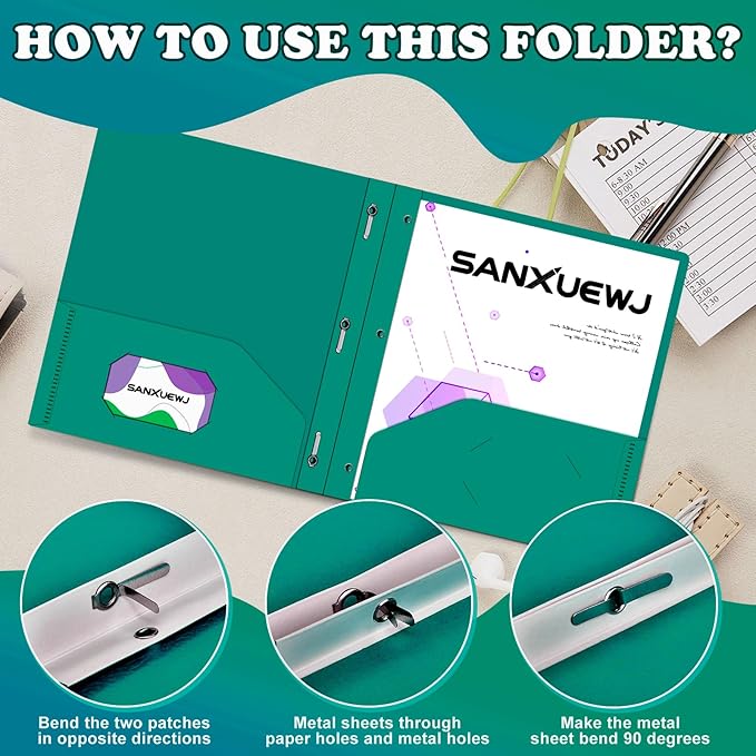 Folders with Pockets,SANXUEWJ 30 Pack Two Pocket Folders Business Card Holder Plastic Folders with Prongs for School Office Filing Cabinet Resume Portfolio (Green)