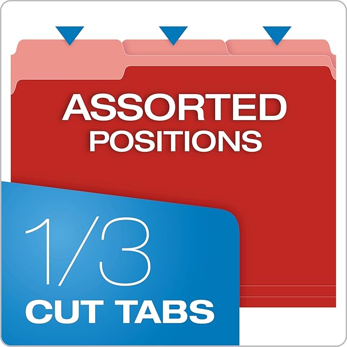 Pendaflex Two-Tone Color File Folders, Letter Size, Red, 1/3 Cut, 100 per box (152 1/3 RED)