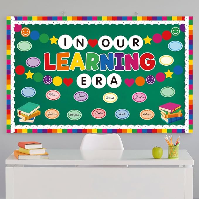 Kosiz 94 Pcs Friendship Bracelet Bulletin Board Decorations Set Back to School Paper Cutouts DIY in Our Learning Era Classroom Decorations Kit Colorful Bulletin Border Trim for School Chalkboard Wall