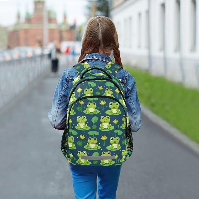 MNSRUU Laptop Backpack with Chest Strap, Cute Frog School Backpack, Travel Hiking Backpack for Boys Girls Teen Adult, Rucksack, Knapsack
