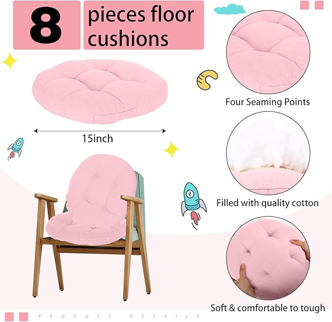 Gerrii 8 Pieces Floor Cushions for Kids Classroom Flexible Floor Seating Cushions Floor Pillows for Home School Kindergarten Daycare Nursery (Bright Color,Round)