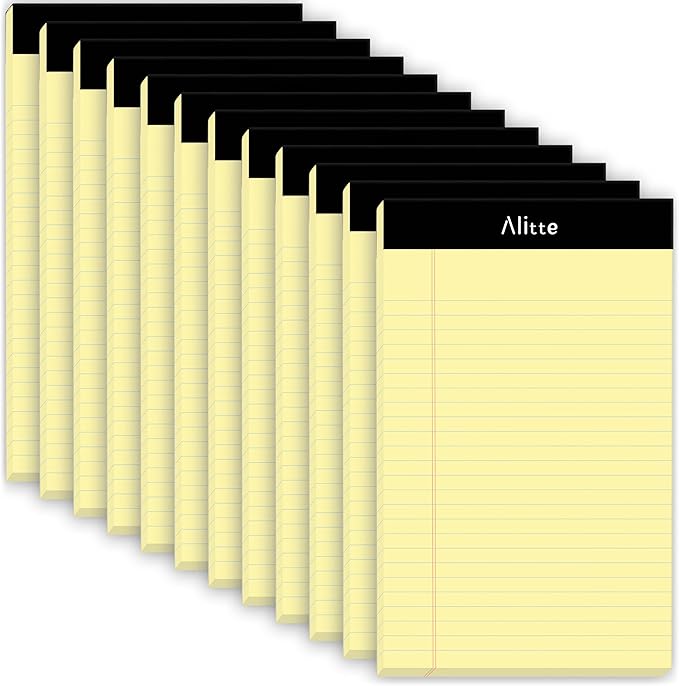 Yellow Legal Notepads 5x8, Pack of 12 - Perforated Narrow Ruled Writing Pad - Premium Thick Paper, No Ink Bleeding - Blank Legal Pads For Home, Office, School, Business - 50 Sheets Per Notebook