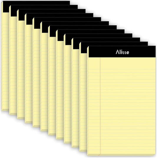 Yellow Legal Notepads 5x8, Pack of 12 - Perforated Narrow Ruled Writing Pad - Premium Thick Paper, No Ink Bleeding - Blank Legal Pads For Home, Office, School, Business - 50 Sheets Per Notebook