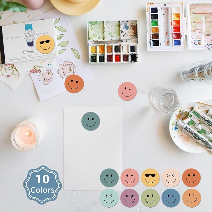 6000 Pieces Boho Happy Smile Face Stickers for School Reward Behavior Chart,3/8 Inch in Diameter Round Bohemian Style Reward Labels 10 Styles Happy Face Stickers for Teachers (50 Sheets)