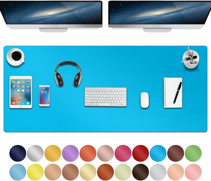 Boutilon Leather Desk Pad 47"x 24" Non-Slip Mouse Pad,Business Desk Pad,Extended Table Protector for Keyboard and Mouse,Desk Writing Pad for Office Home Working Decor (XXXL-Blue)