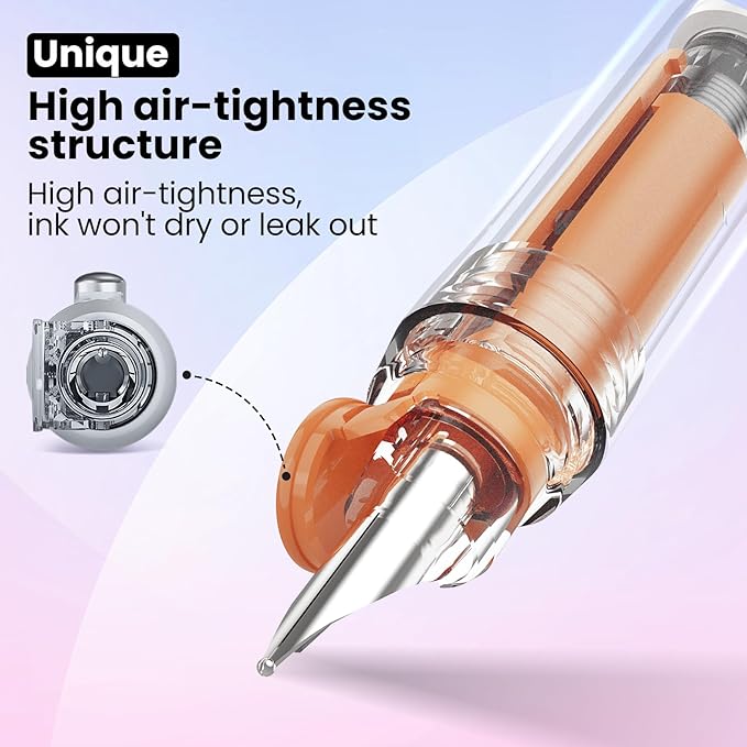 WRITECH Retractable Fountain Pen Set: Fine Nib Black Ink Pen Includes 5 Ink Cartridges No Leaking for Smooth Writing (Orange)