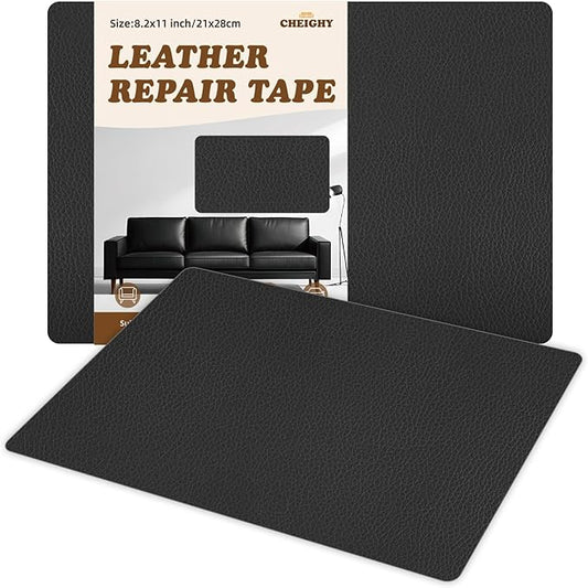 CHEIGHY 2pcs Leather Repair Kit Self Adhesive Leather Repair Patch for Furniture 8.2X11 inch Vinyl Repair Kit for Couches Car Seats Sofa Office Chair Belt Jackets (Black)