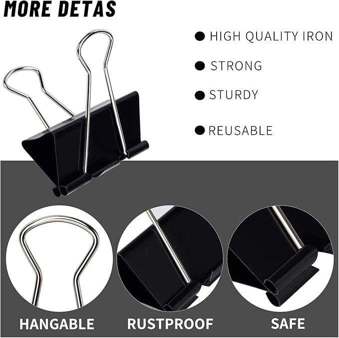 Binder Clips, Medium Binder Clips,36 Pcs 1.25 Inch,Black Metal Binder Clips and Paper Clips for Office, Home, School