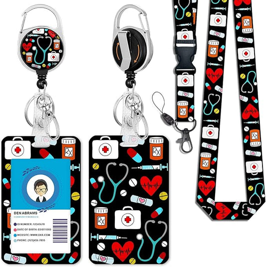 ID Badge Holder with Breakaway Lanyard, Retractable Badge Reel Name Tag, Cute Funny Nurse Lanyards for ID Badges Ajustable, Teacher Nurse Work Office Gifts