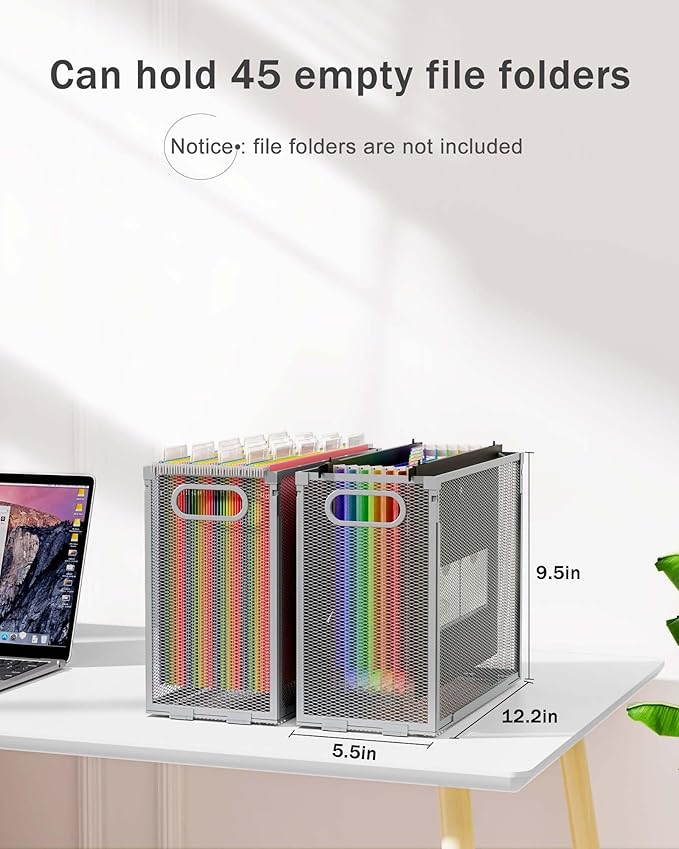 Oterri Hanging File Organizer, Metal File Organizer, Portable Desktop File Organizer for Letter Size Folder, Mesh Hanging File Crate for Office/Home/School,Folders Not Included(Gray,2 Pack)