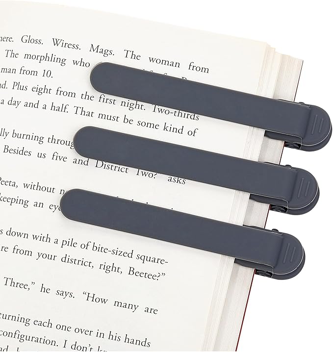 3Pcs Automatic Bookmark, Silicone Smart Book Marks for Reading Women, Men, Kids,Cute Unique Book Markers Bookmark Clip Reading Accessories Gifts for Book Lovers (Dark Grey 3pcs)