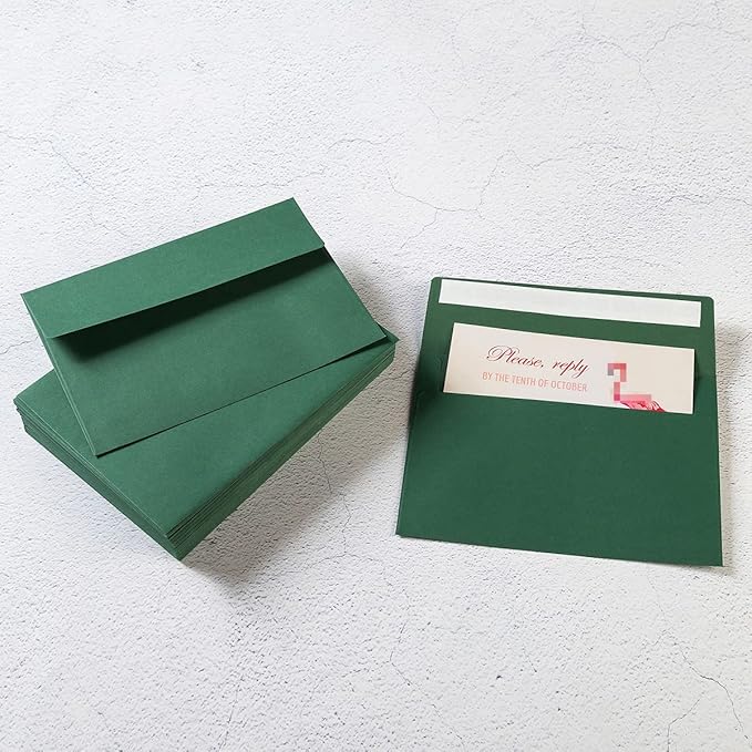 Wishop 100 Pack Dark Green A7 Envelopes Self-Adhesive 5x7 Envelopes for Invitations, 5x7 Greeting Cards