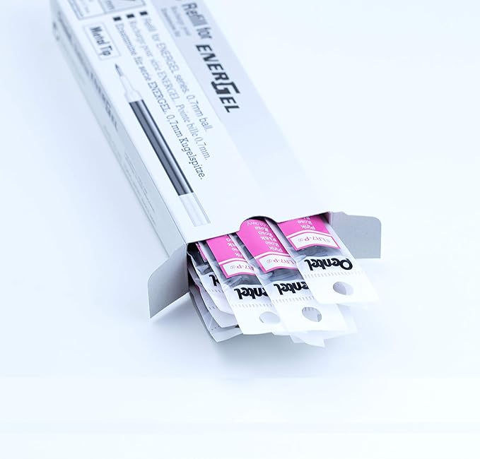 Pentel Refill Ink For EnerGel and Lancelot Gel Pen, (0.7mm) Metal Tip, Pink Ink, Pack of 12 (LR7-P)