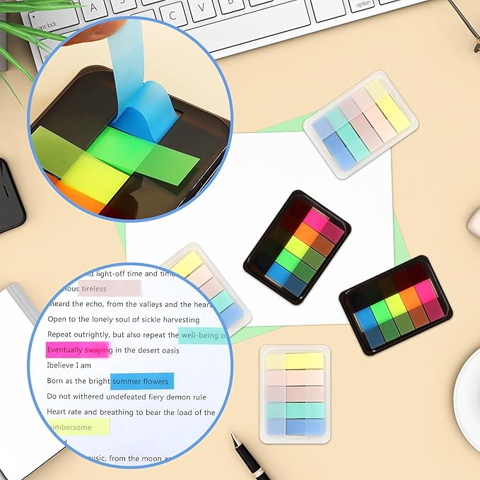 600 Pieces Sticky Index Tabs Page Flags, ALOTCHE Transparent Sticky Notes with Box Book Sticky Tabs for Annotating Books Page Marks Bookmarks Classify File