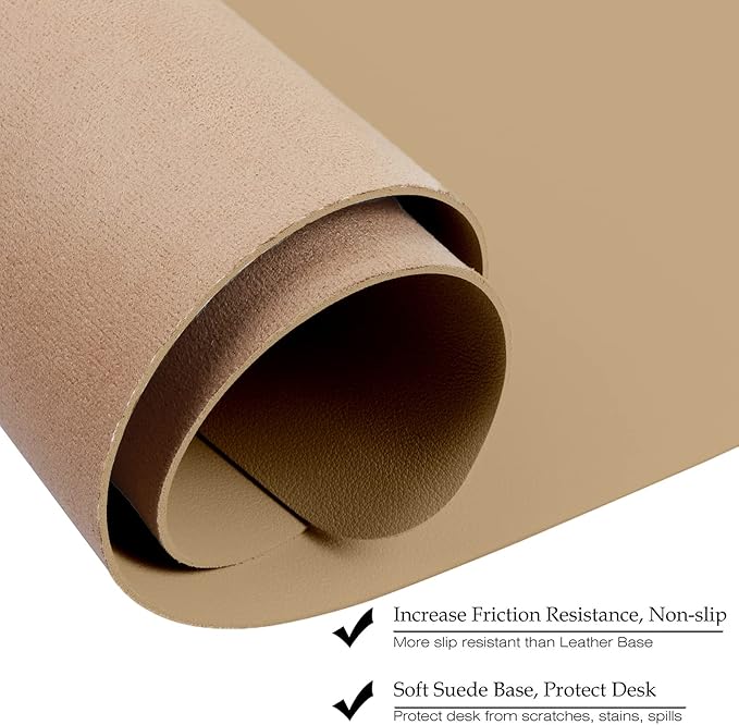 ‎Boutilon Leather Desk Pad 35"x 17" Non-Slip Mouse Pad,Office Desk Mat,Waterprooft PU Leather Desk Blotter,Desk Pad Protector,Desk Writing Pad for Home Office Decor (L-Beige,35"x 17")