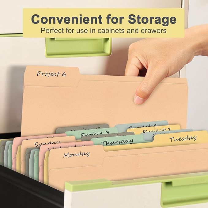 ViVin File Folders, Fits 8.5 x 11 Letter Size Paper, 1/3-Cut Tabs, 36 Pack Manilla Colored File Folders, Perfect for Home, Office, and School Documents File Paper(Assorted)