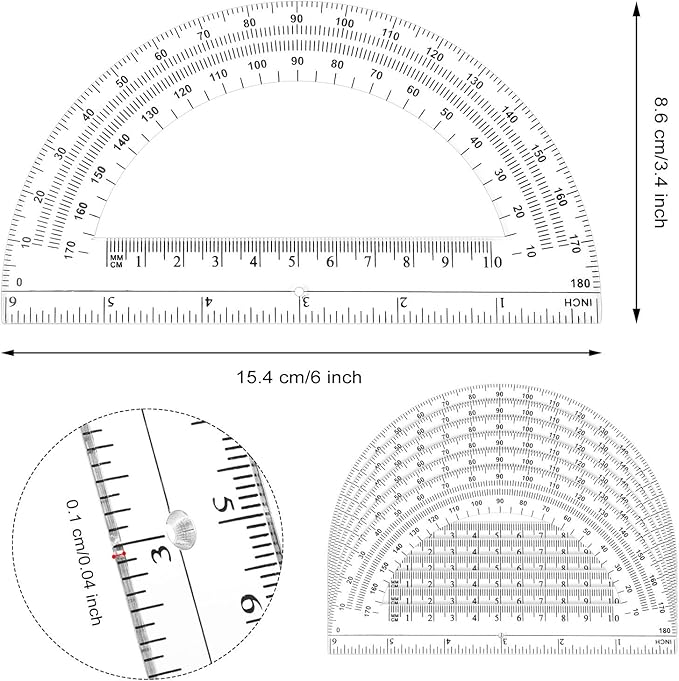 Zonon 100 Pieces Plastic Protractors Bulk Classroom Clear Math Protractors 180 Degrees 6 Inch Protractors for Geometry Student, Angle Measurement, Students Back to School Supplies Office Supplies