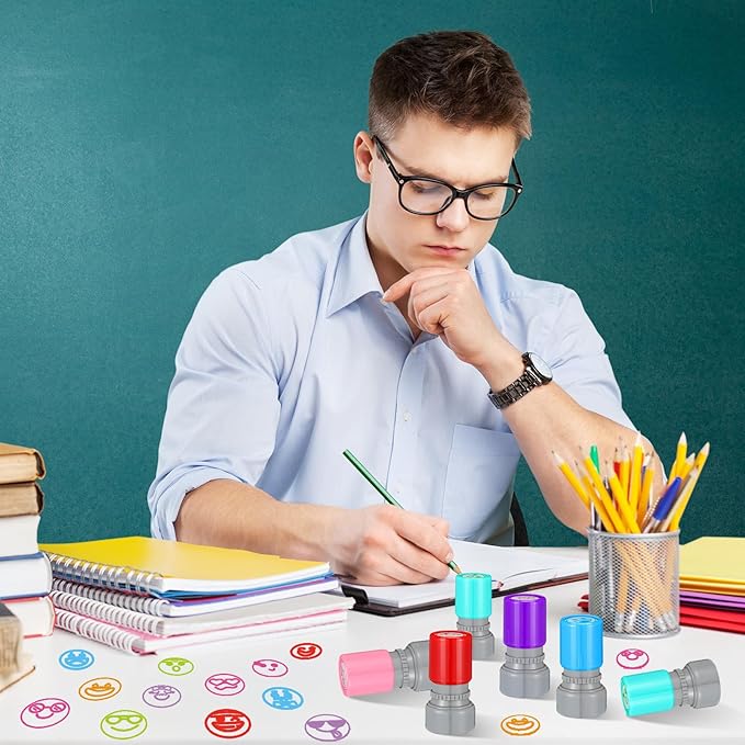 Yinder 24 Pcs Teacher Stamps for Classroom Self Inking Classroom Stamps Bulk for Teachers Elementary Colorful Motivational Encouraging Gifts(Expression)