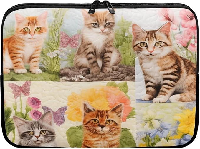 Cat Floral Printed Computer Case Bag for Girls Boys, Washable 10 Inch Laptop Bag Carrying Case Cute Laptop Briefcase Neoprene with Zipper, Compatible with Various Computers