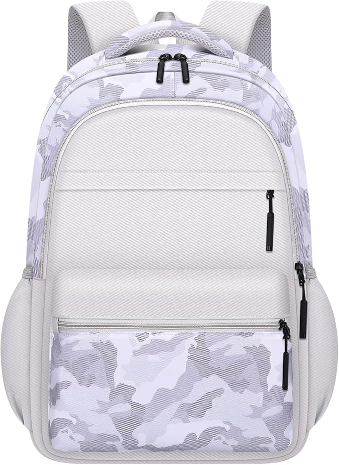 Cute Backpack for School Kids Camouflage Laptop Travel Backpack for Women Men Casual College Teen Bookbag(white)
