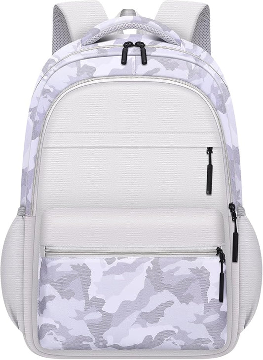 Cute Backpack for School Kids Camouflage Laptop Travel Backpack for Women Men Casual College Teen Bookbag(white)