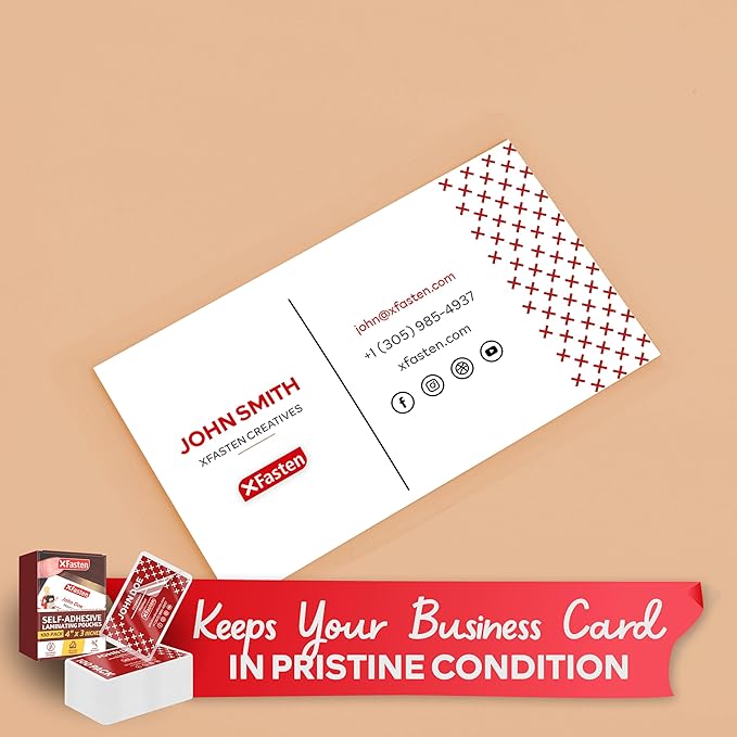 XFasten Self Seal Laminating Pouches Business Card Size 4-Inch x 3-Inch 100-Pack, 10 Mil Business Card Laminating Pouches Non-Yellowing Self Sealing Laminating Sheets Business Card Size