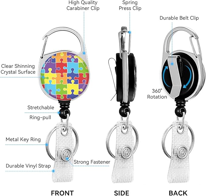 Puzzle Badge Holder with Retractable Reel and Breakaway Lanyard，Badge Clips Retractable Heavy Duty Badge Reel，Funny Keychain，ID Holder with Breakaway Lanyard for School Nurse Office Teen